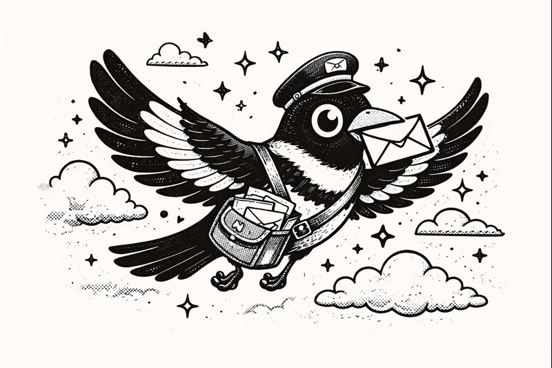 Bird flying with mail